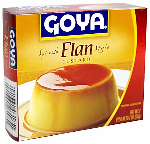 Goya  Flan ready mix . 4 servings  2. oz
